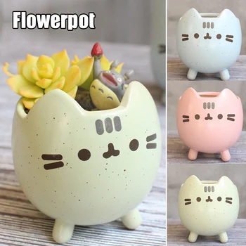 

Cute Ceramic Cartoon Animal Cat Succulent Pots Flower Pot Mini Flowerpot JS23