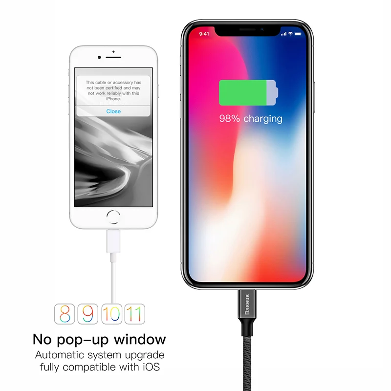 Baseus usb-кабель для iPhone X, 8, 7 Plus, кабель для быстрой зарядки, usb-кабель для мобильного телефона, кабель для передачи данных для iPhone 5, 6, 6 S, iPad, usb-кабель для зарядки