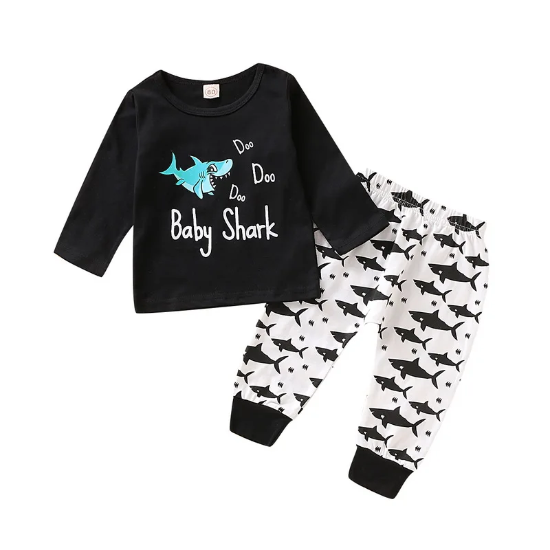 

Boy Sweatshirts Autumn Boy Clothes Set Two Pcs Suits Shark Printed Long Sleeve Tops And Pants Casual children's clothes D35