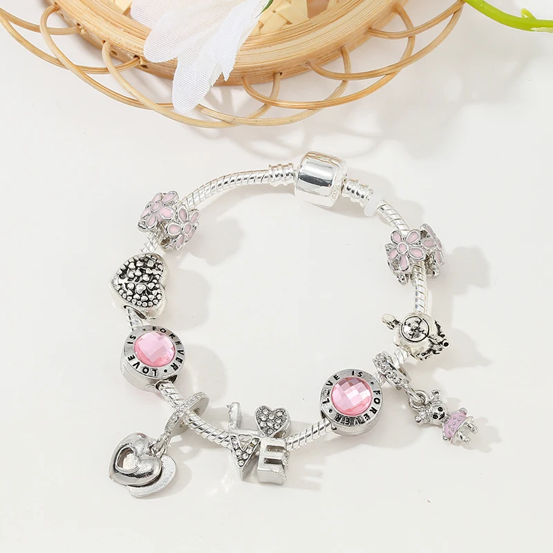 Beads Charm Bracelets For Women With Siver Color Chain Bracelets As Couple Christmas Jeweley Pulseira Gift Fashion FOREVER LOVE Bracelet Jewelry