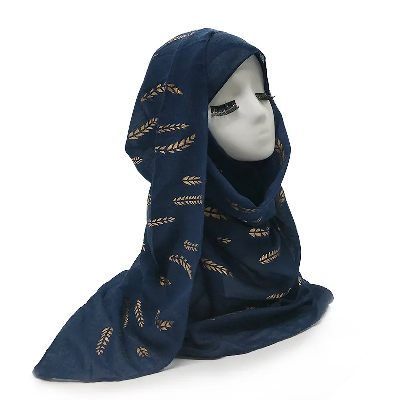 

Women Solid viscose scarf with Gold Foil Flower print scarves high quality muslim hijab wraps shawl