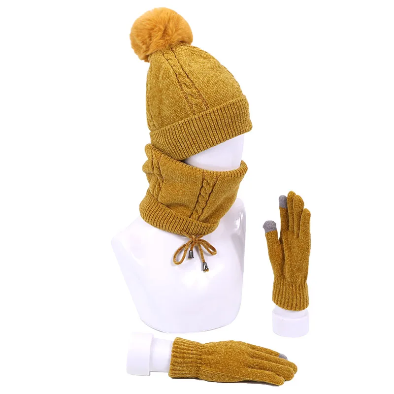 Pom Beanie кольцо для шляпы шарф и перчатки для сенсорного экрана набор для женщин Зимний теплый вязаный толстый Skullies Beanies с подкладкой наборы - Цвет: I
