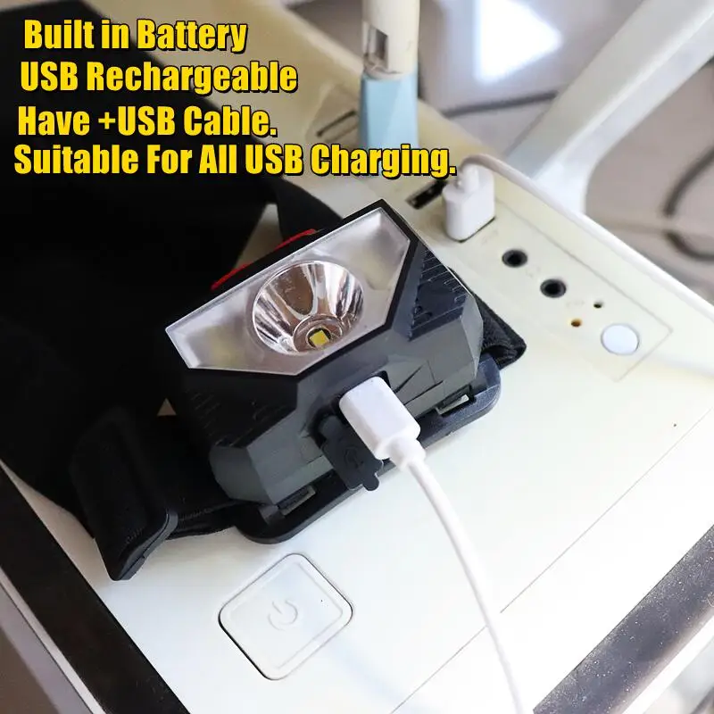 USB Rechargeable Portable Mini Headlamp Torch Flashlight Fishing Head lamp headlight + Have Built in Battery head flashlight cob headlamp