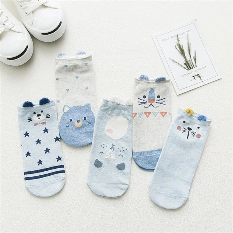 Новое поступление, женские носки, короткие, 5 пар/лот, весна, лето и осень, милые Мультяшные хлопковые носки для девушек и женщин, розовые художественные носки