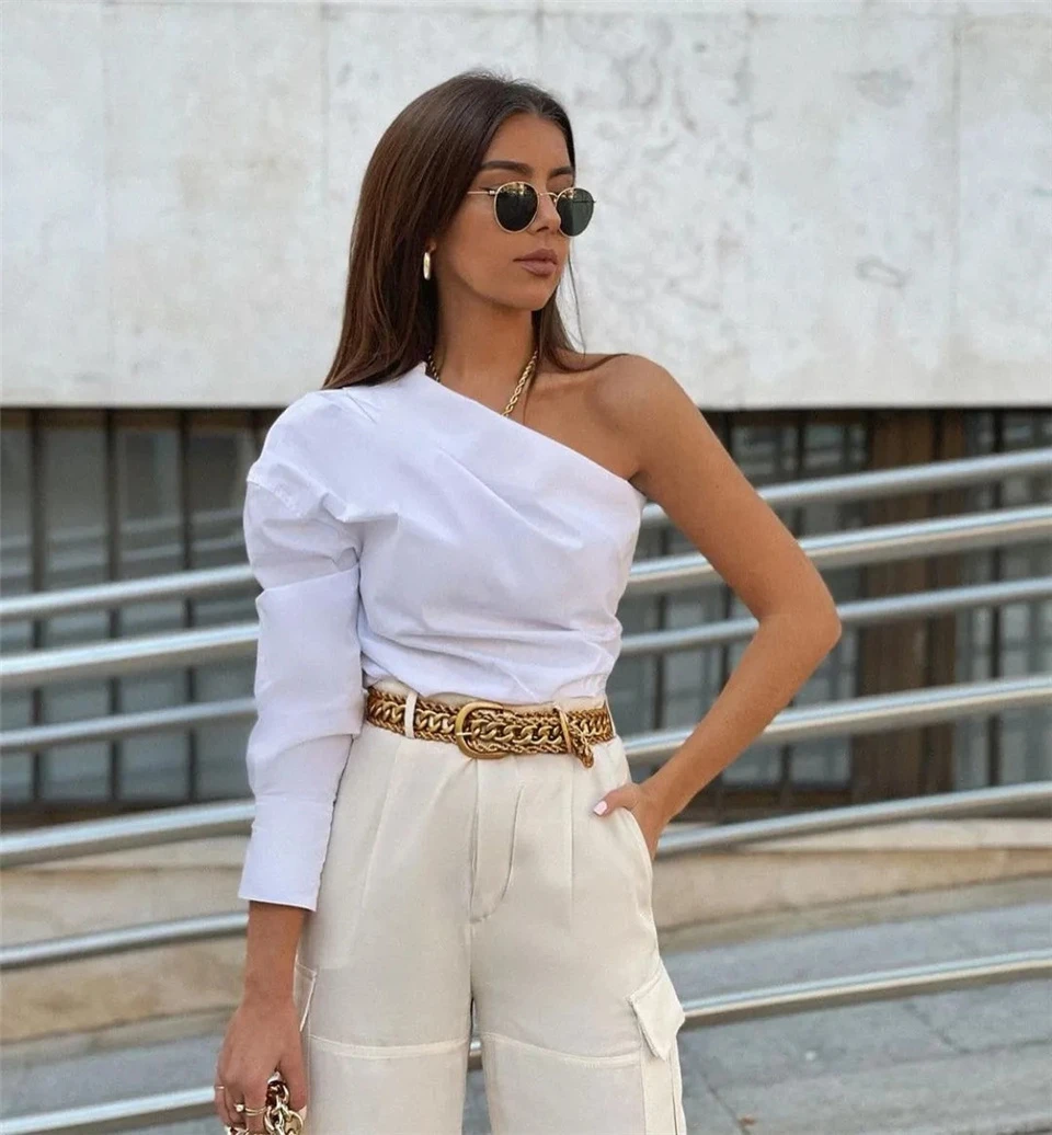 Blusas asimétricas de un para mujer, camisas elegantes moda para mujer, Blusas blancas suaves, blusa Vintage para mujer 2021|Blusa| - AliExpress