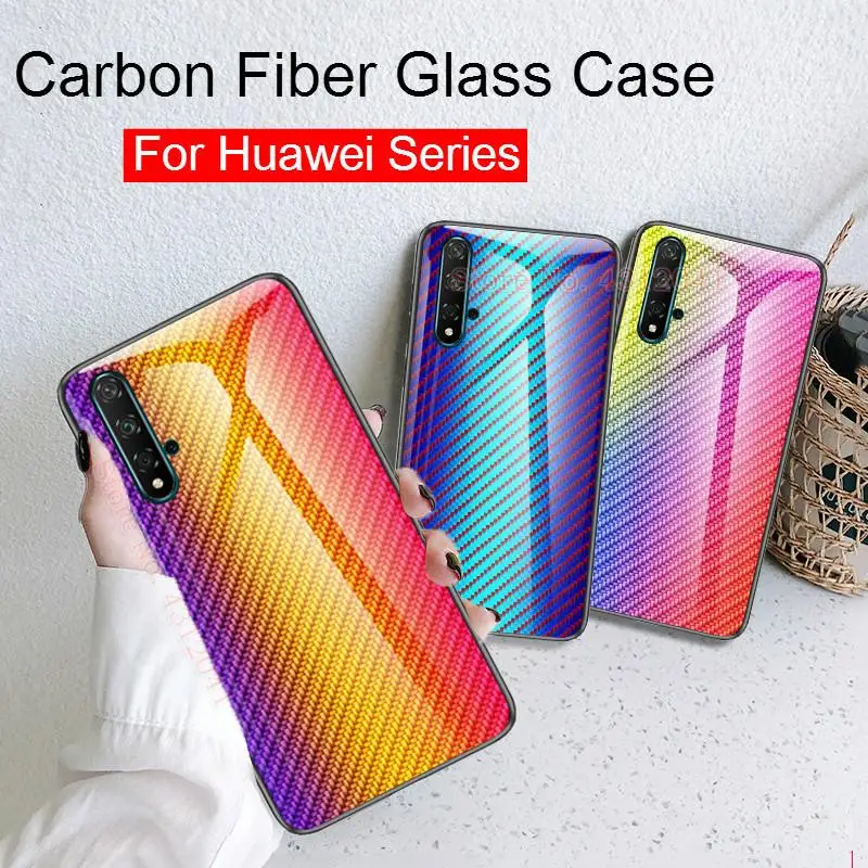 Глянцевый стеклянный чехол из углеродного волокна для Huawei P20 P30 lite Honor 20 Pro 10i 20i 9 10