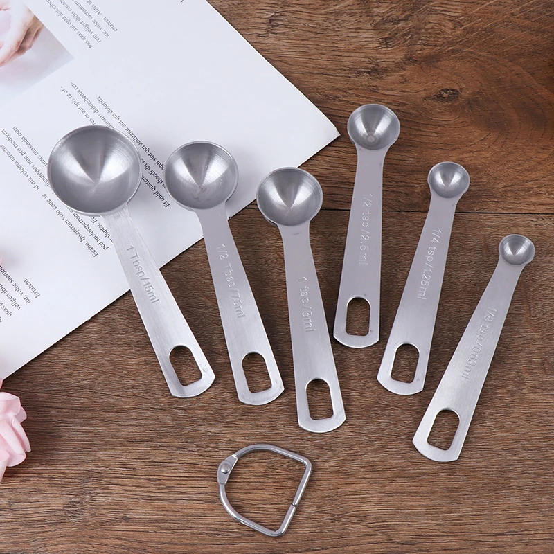 6pcs/set Measuring Spoons Stainless Steel Seasoning Coffee Tea With Scale Bakery
