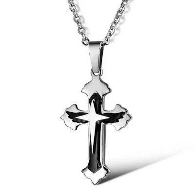 

Pure steel chain black cross titanium steel necklace Christian ornament free shipping