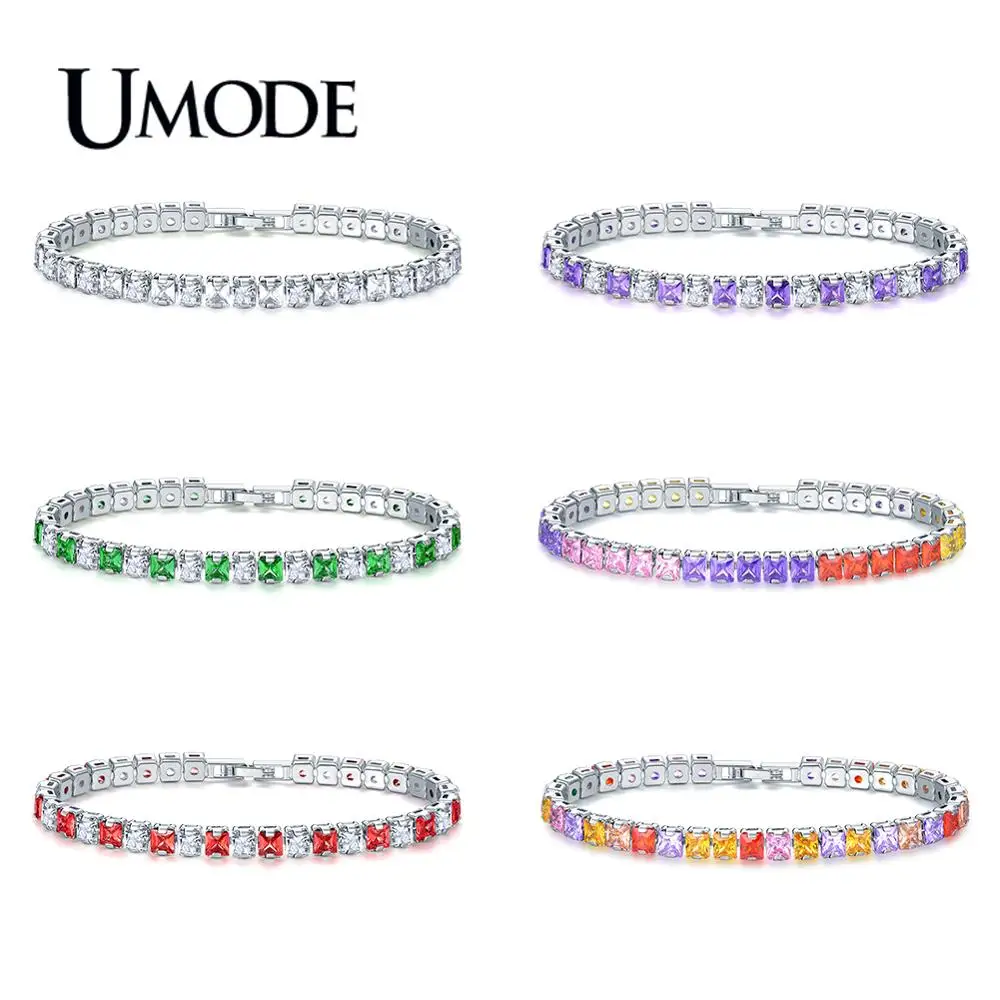 Женский и мужской браслет для тенниса UMODE с разноцветными кристаллами квадратная