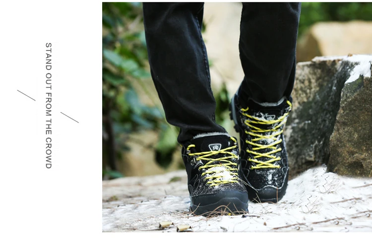 JUNJARM New Men Boots Winter With Fur Warm Snow Boots Men Winter Boots Work Shoes Men Footwear Fashion Rubber Ankle Shoes