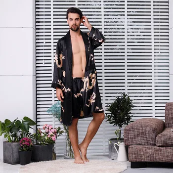 

2019 Newest Fashion Men Two-piece Sleep Suit Unique Design Summer Loose Soft Comfortable Bathrobe Sleepwear Leisure Robe Sets