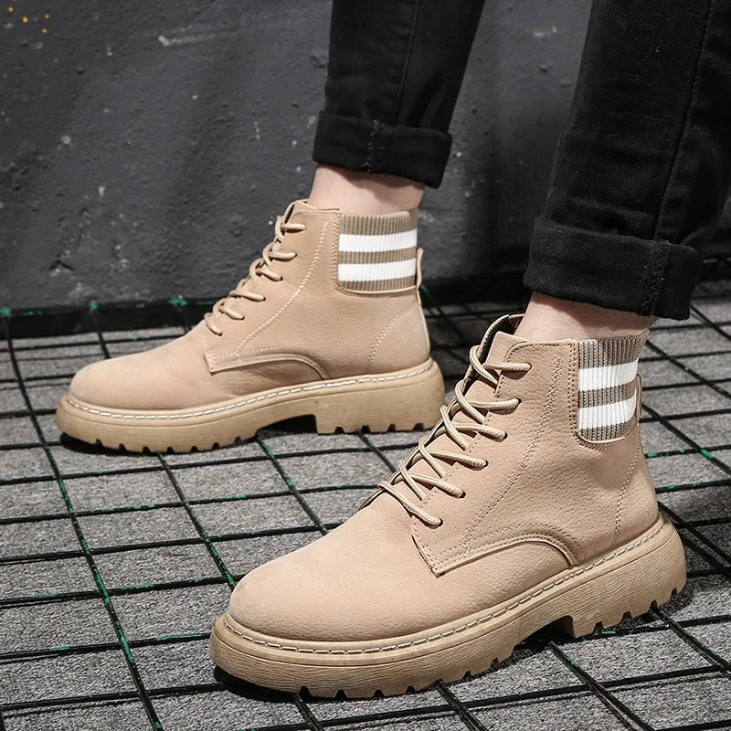 

Martin Boots Men's Autumn Korean-style Trend Grained-Short Boots Retro Versatile Large Size Leather Boot Hight-top Desert Work S