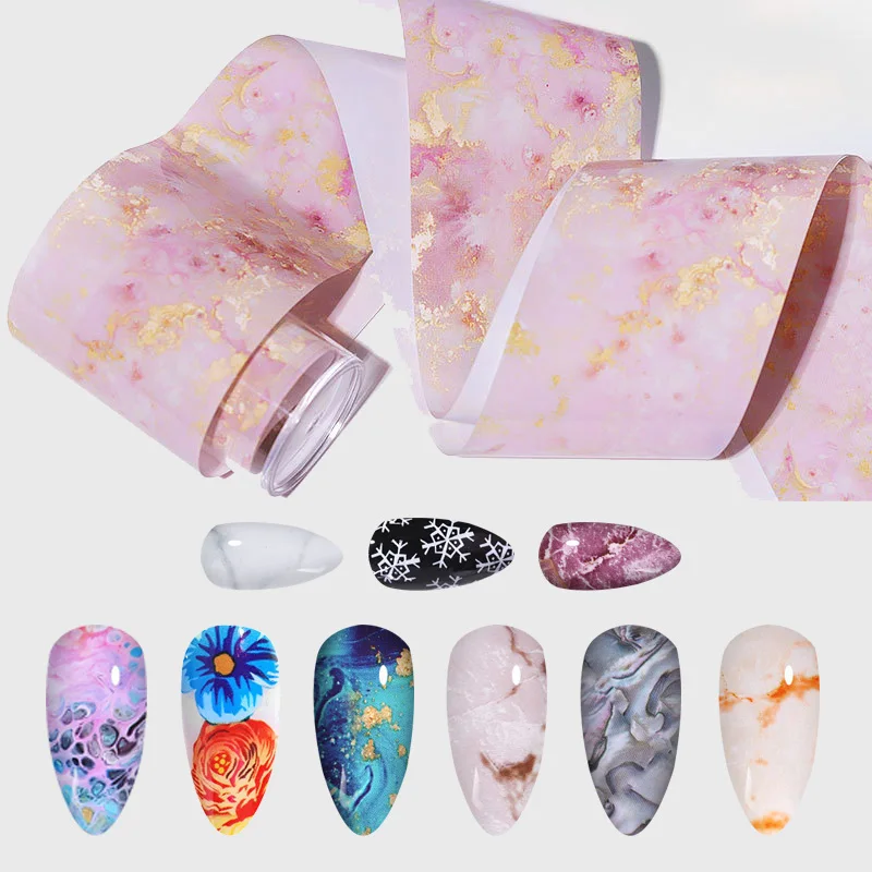 

Marble Series Nail Foils Black Pink Paper Nail Art 24 Design Transfer Sticker Slide Nail Art Decal Nails Accessories Box 100cm