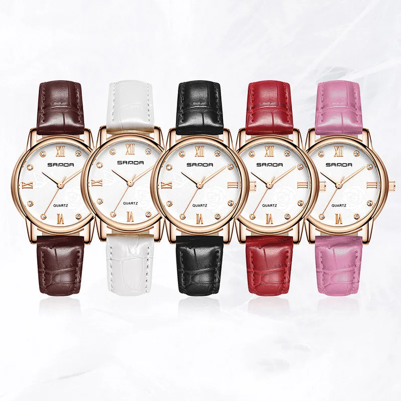 

TurnFinger Simple And Comfortable Genuine Leather Wristband Women's Quartz Watch Printed Diamond Fashion Dial Ladies Hot Gifts