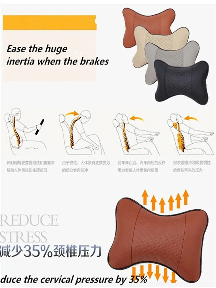 2PCS Car Neck Pillows Pu Leather head support protector universal For