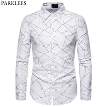 Стильная белая мужская рубашка с рисунком ласточки, новинка, Брендовые мужские рубашки с длинным рукавом, приталенные деловые повседневные рубашки для мужчин, 2XL