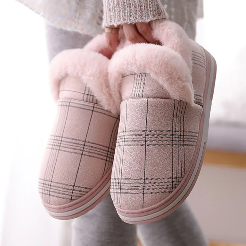

Winter men and women couples indoors and outdoors Women Slipper Cute Faux rabbit fur Furry Plush Slip On Comfort