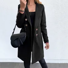 Женское пальто из искусственной шерсти элегантное приталенное женское двубортное длинное пальто Верхняя одежда Куртка размера плюс зимнее шерстяное пальто Femme