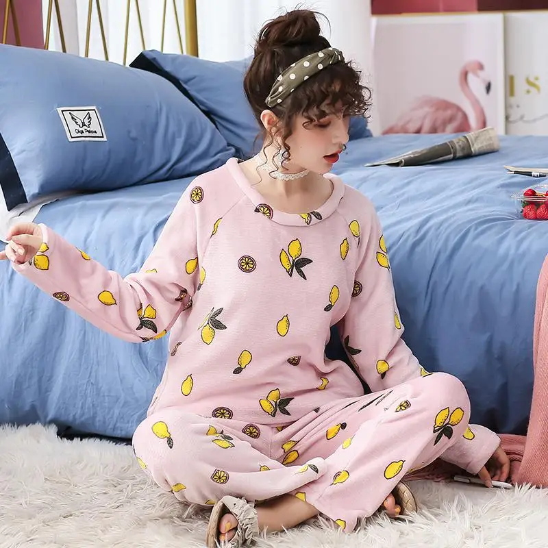 2PCS Cartoon Lovers Pajamas Suit Winter Flannel Coral Fleece Women&men Pyjamas Set Thicken Sleepwear Lounge Warm Soft Sleepwear - Цвет: Women3