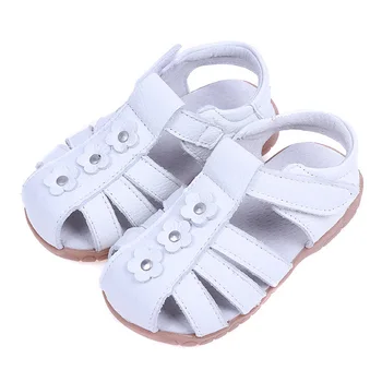 

2020 New Summer Genuine Leather Kids Sandals Anti-Slippery Girls Princess Shoes Flower Decal First Walkers Baby Toddler Shoes