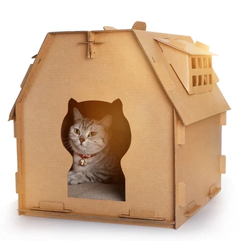 

DIY Cat House Toys Corrugated Paper Kitten Self Assembly Pet Have Small Window Supplies Carton Box Furniture Scratch Board Tools