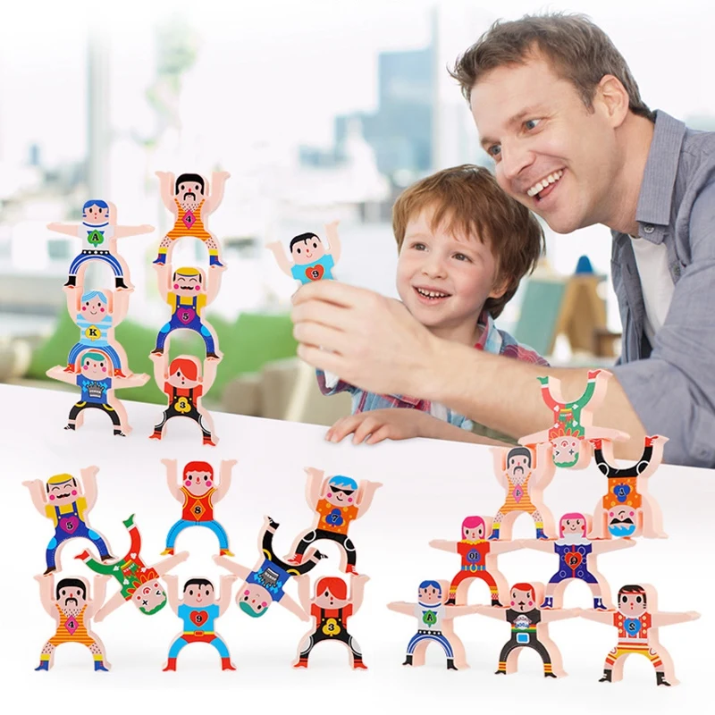 

Acrobatic Troupe Interlock Toys Wooden Balancing Blocks Games Toddler Educational Toys 16 Pieces