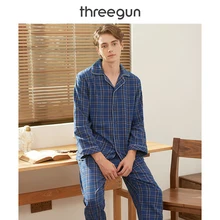 THREEGUN Пижамный комплект для мужчин и женщин; Новинка года; сезон осень-зима; хлопковая теплая домашняя одежда для пар; костюм с отложным воротником; повседневная одежда для сна