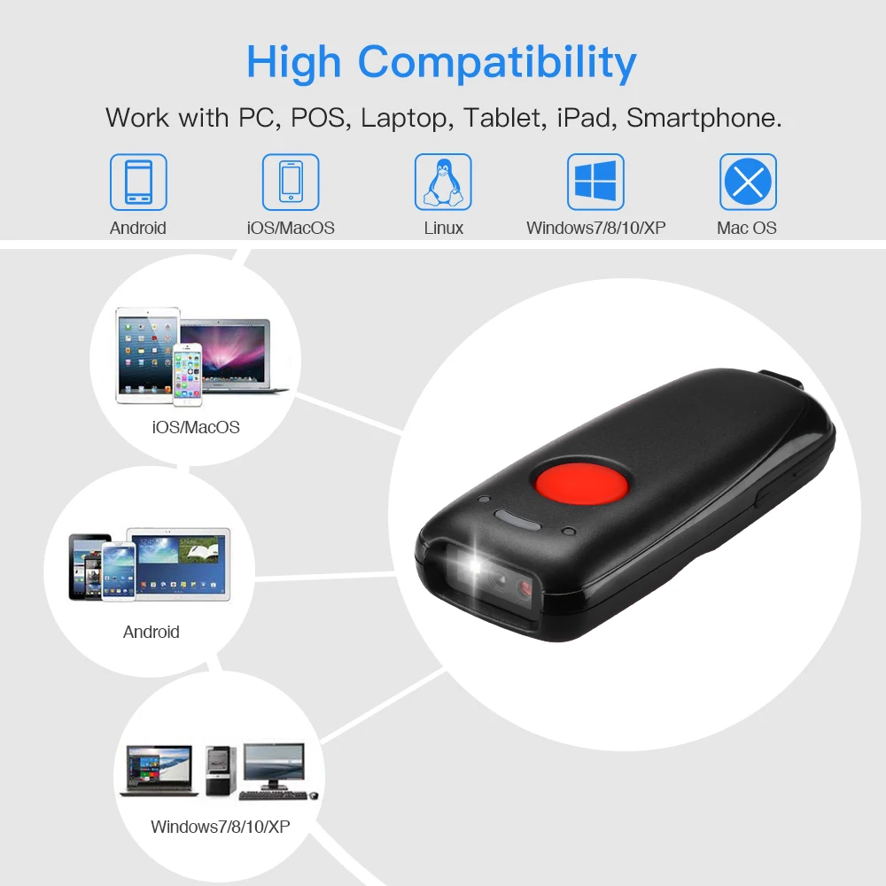 Eyoyo EY-004A карманный беспроводной Bluetooth сканер штрих-кода портативный считыватель красный светильник CCD сканер штрих-кода для IOS Android Windows