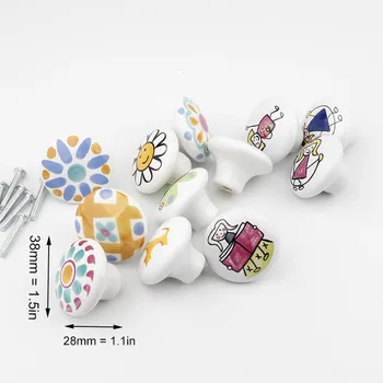 Hot Top Cute Child Nordic Ceramic Single Round Knobs Wardrobe Kitchen Garden Door Handle Modern Cabinet Handle With Screw 1PC