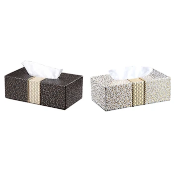 

Car Home Rectangle Shaped Tissue Box Household Living Room Desktop Napkin Tissue Holder White&Gold