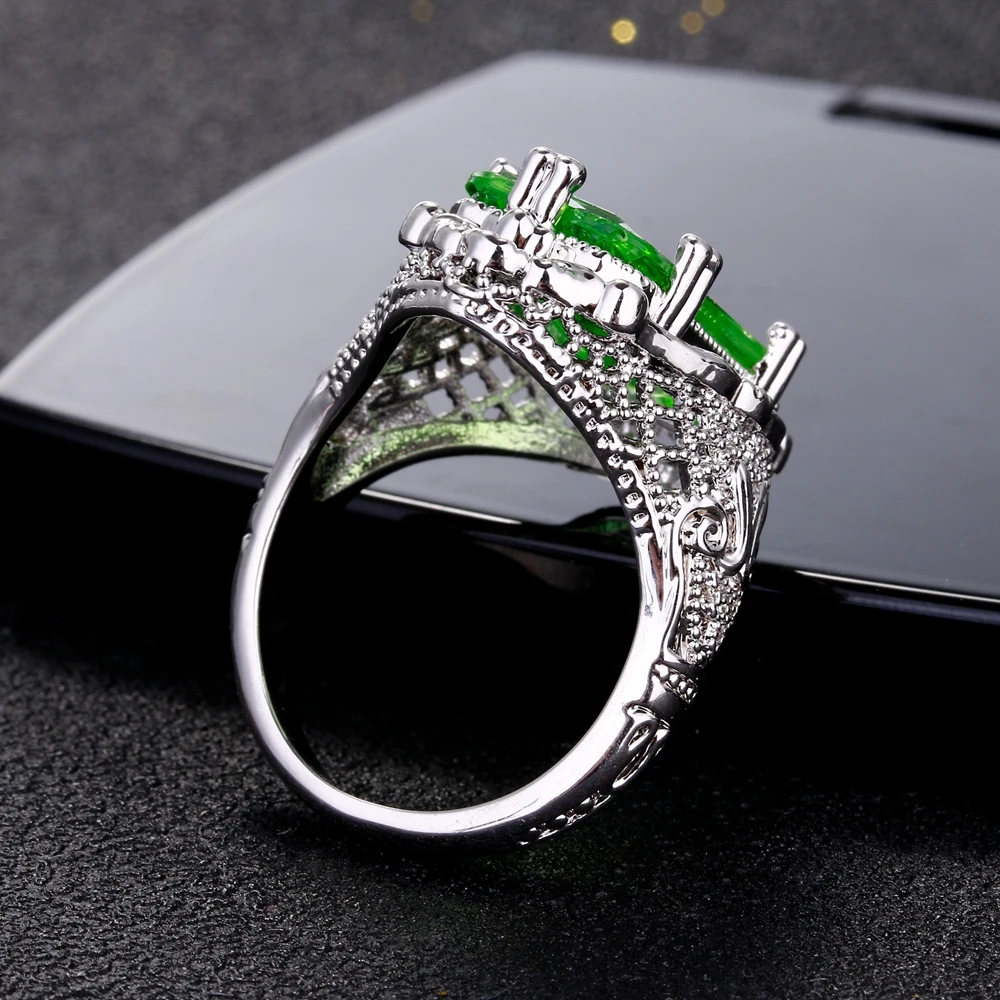 Rings for Women Green Topaz 10x20MM Big Gemstone Beryl Engagement Jewelry gemstone ring,silver ring,silver rings