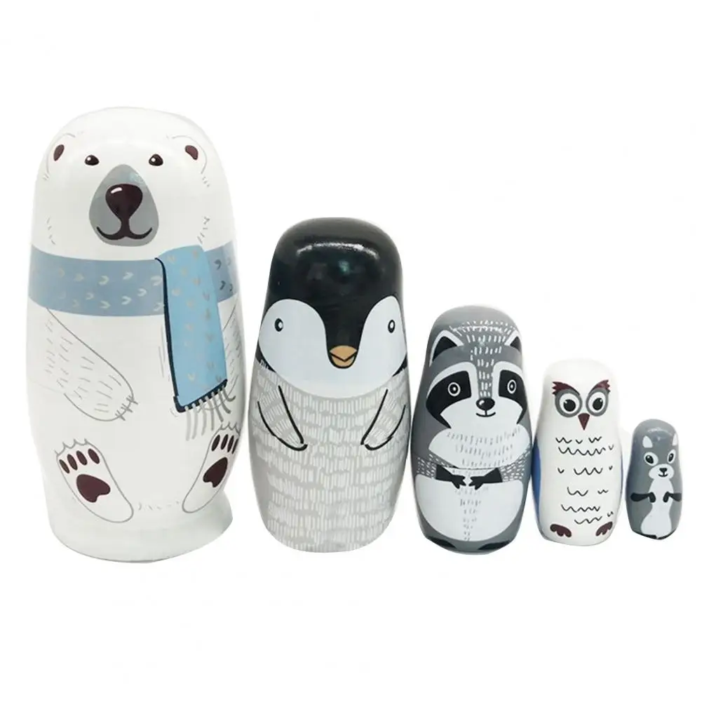 

1 Set 5-layer White Bear Matryoshka Dolls Wood Russian Nesting Dolls for Kids Gifts Babushka Craft Display Model Home Decor