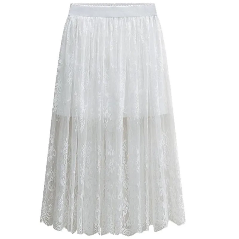2022 New Spring Summer Women Fashion Long Lace Skirts,high Waist Black White Lace Skirts Ladies