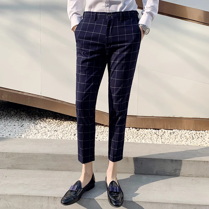 Men's Plaid Suit Pants Ankle Length 