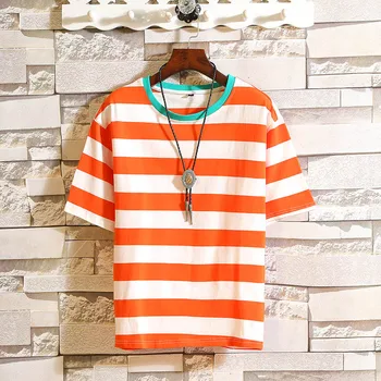 

Hip Hop Punk Short Sleeves Streetwear Fashion O NECK Striped T-shirt Men's 2019 Summer Clothes TOP TEES Tshirt Plus Size M-5X.