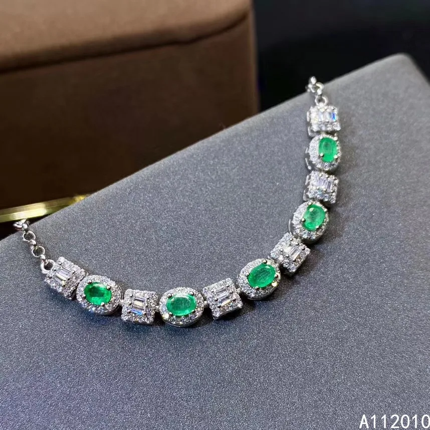 

KJJEAXCMY Fine Jewelry 925 Sterling Silver inlaid gemstone Emerald women hand bracelet fashion support test with box