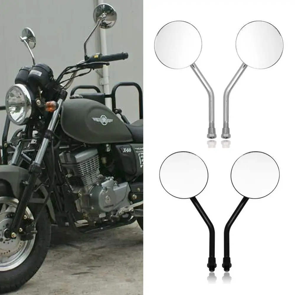 Black Motorcycle Retro Round Convex Rear View Mirrors 10mm Clear Glass Mirro for Harley Honda Piaggio Chopper Cruiser Cafe Racer |