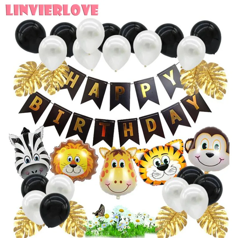 LINVIERLOVE 1 набор, животные, с днем рождения, принадлежности для тематической вечеринки, животные, алюминиевая фольга, воздушный шар для детей, латексный шар, праздничная Декорация