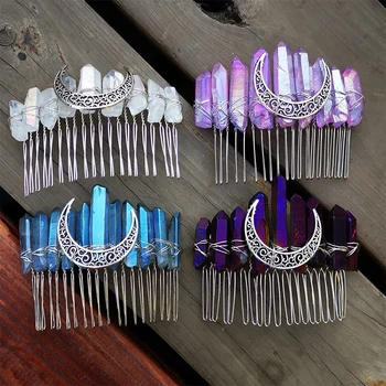 

Moon Mermaid Multicolored Crystal Hair Comb Hair Clips Wedding Hair Accessories for Women Luxury Crystal Headband Jewelry 2020