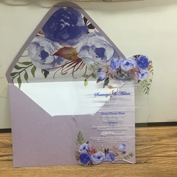 

10pcs 2020 newest romantic violet color clear acrylic invitaton card free design