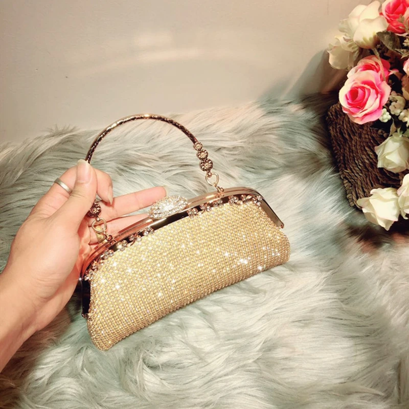 Bling Diamond Women Bags Handbag Clutches Women Party Wedding Hand Bag Evening Bags Chain Shoulder Bag Purses Wallet Clutch - Цвет: Gloden