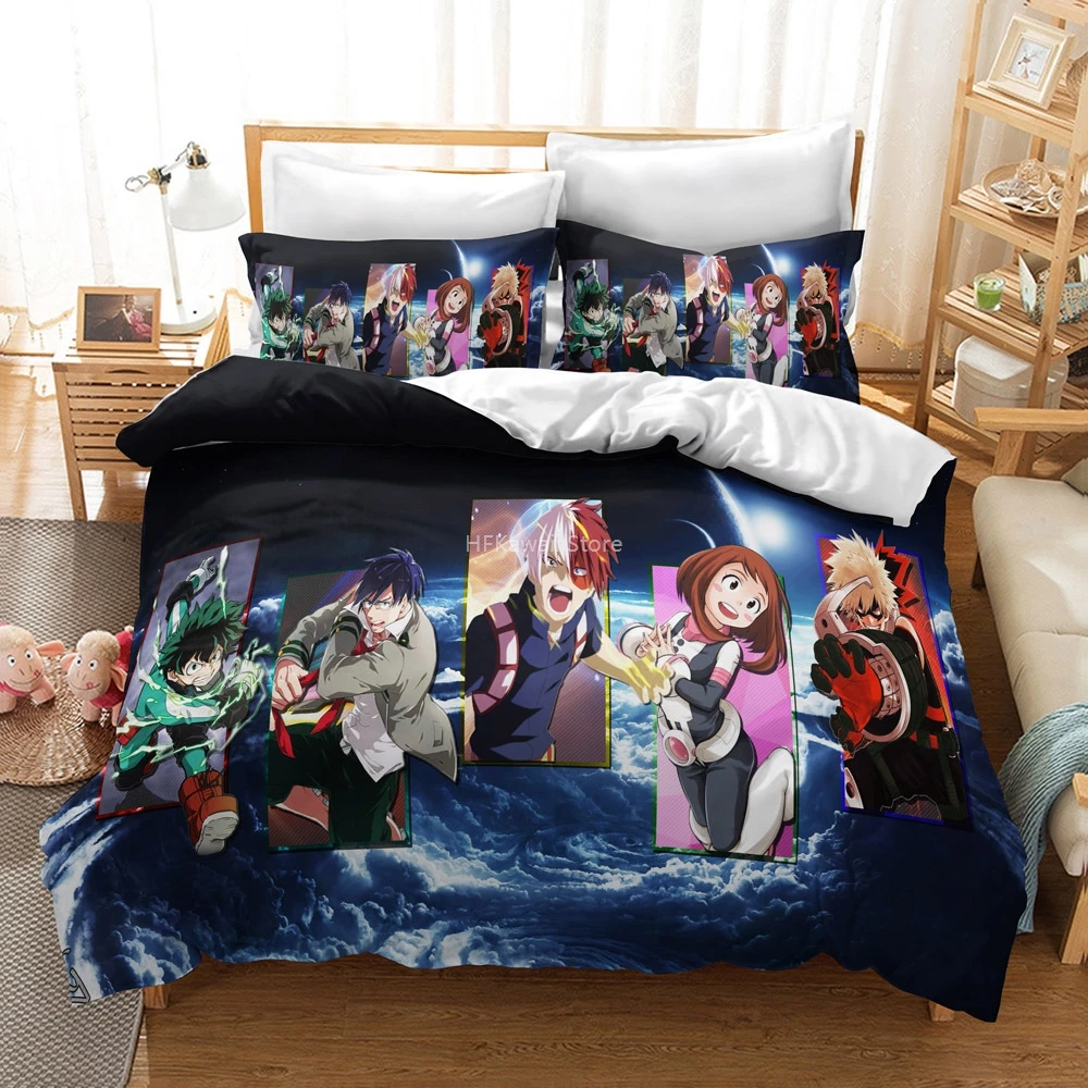 Juegos de cama de My Hero Academia, funda de edredón con estampado Midoriya Izuku Bakugou Katsuki, funda de almohada de tamaño King para Europa/Australia/EE. UU.