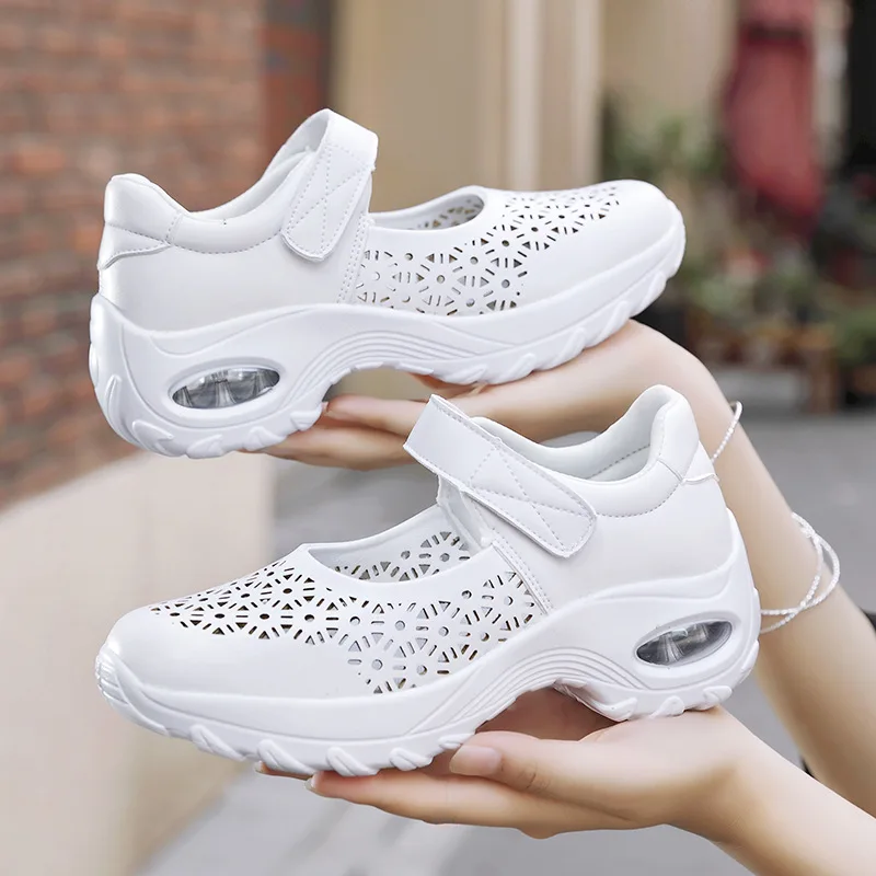 Hot Selling Summer New Style Women's Outdoor Sneakers Comfortable Breathable Hollow Casual Shoes Sports Mesh Womans White Shoes image_0