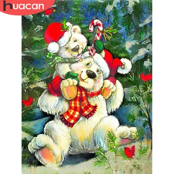 

HUACAN Diamond Painting Christmas Kit Full Square Diamond Embroidery Bear Mosaic Animal Needlework Handmade Gift