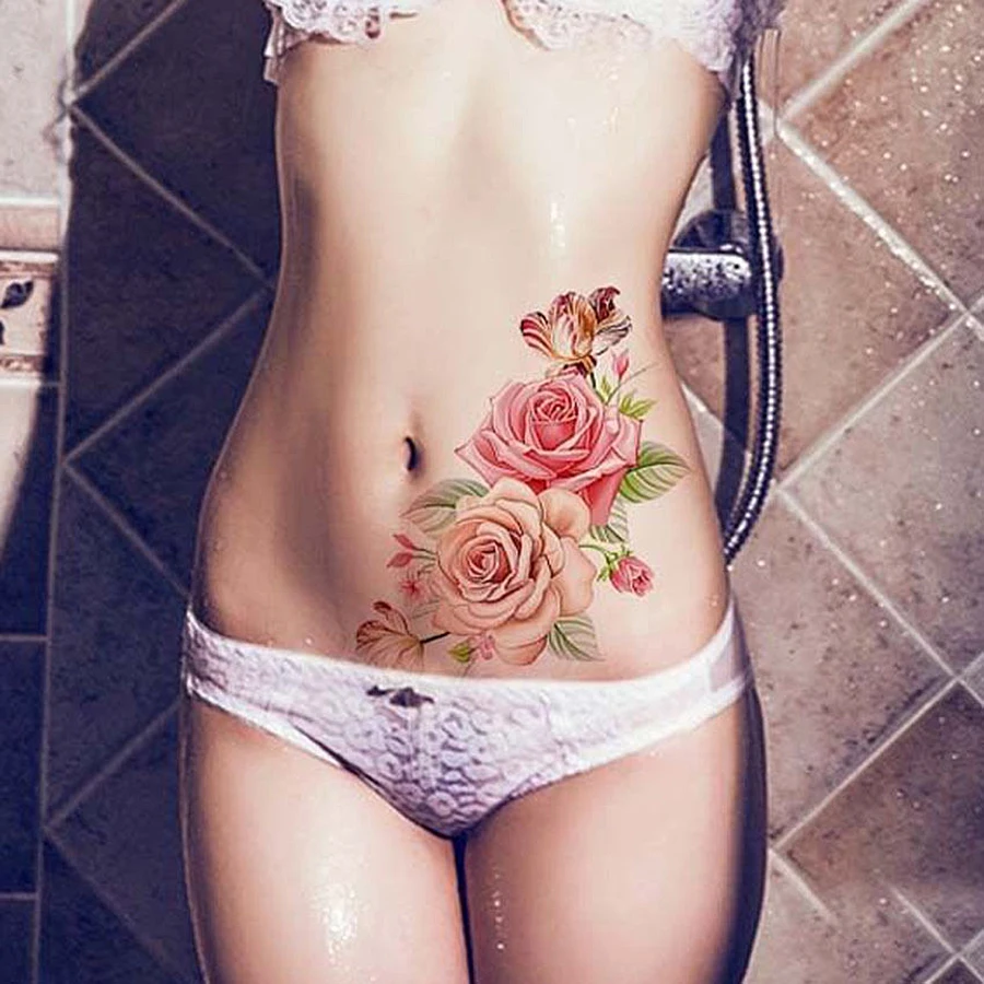 

1Pcs Big Size Rose Flowers Temporary Tattoos Stickers Sexy Women Arm Shoulder Body Waterproof Flash Tattoo Stickers