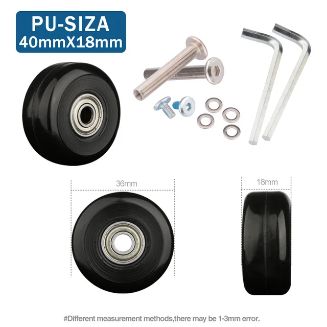Luggage Suitcase Replacement Wheels OD 36-50mm Axles Deluxe Black with Screw Suitable for 18-26 inch suitcase Swivel Caster PU-40-18
