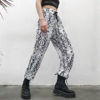 

High Waist Snake Print Pants Women Elastic Waist Streetwear Pencil Pants Pleated Leopard Snake Print Trousers