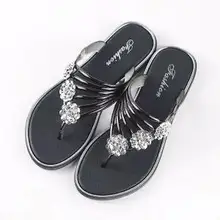  Women Fashion Peep Toe Silver High Quality Anti Skid Beach Sandals Lady Casual Golden Crystal Summer Home Sandals G6049 