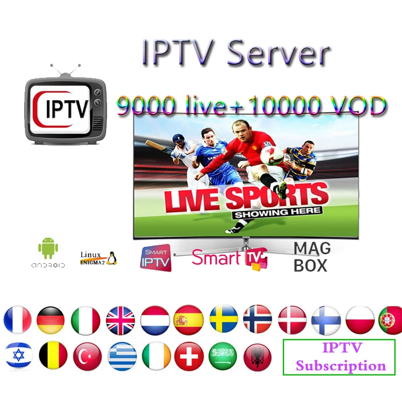 Smart iptv подписка 1 год italia Франция Испания Поддержка android tv box с m3u 9000 активный канал