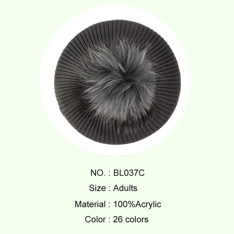 Women's Knitted Elegant Berets Soft With Real Pompom Female Artist Fashion Retro Hats Lady Solid Color French Simplicity Caps 6